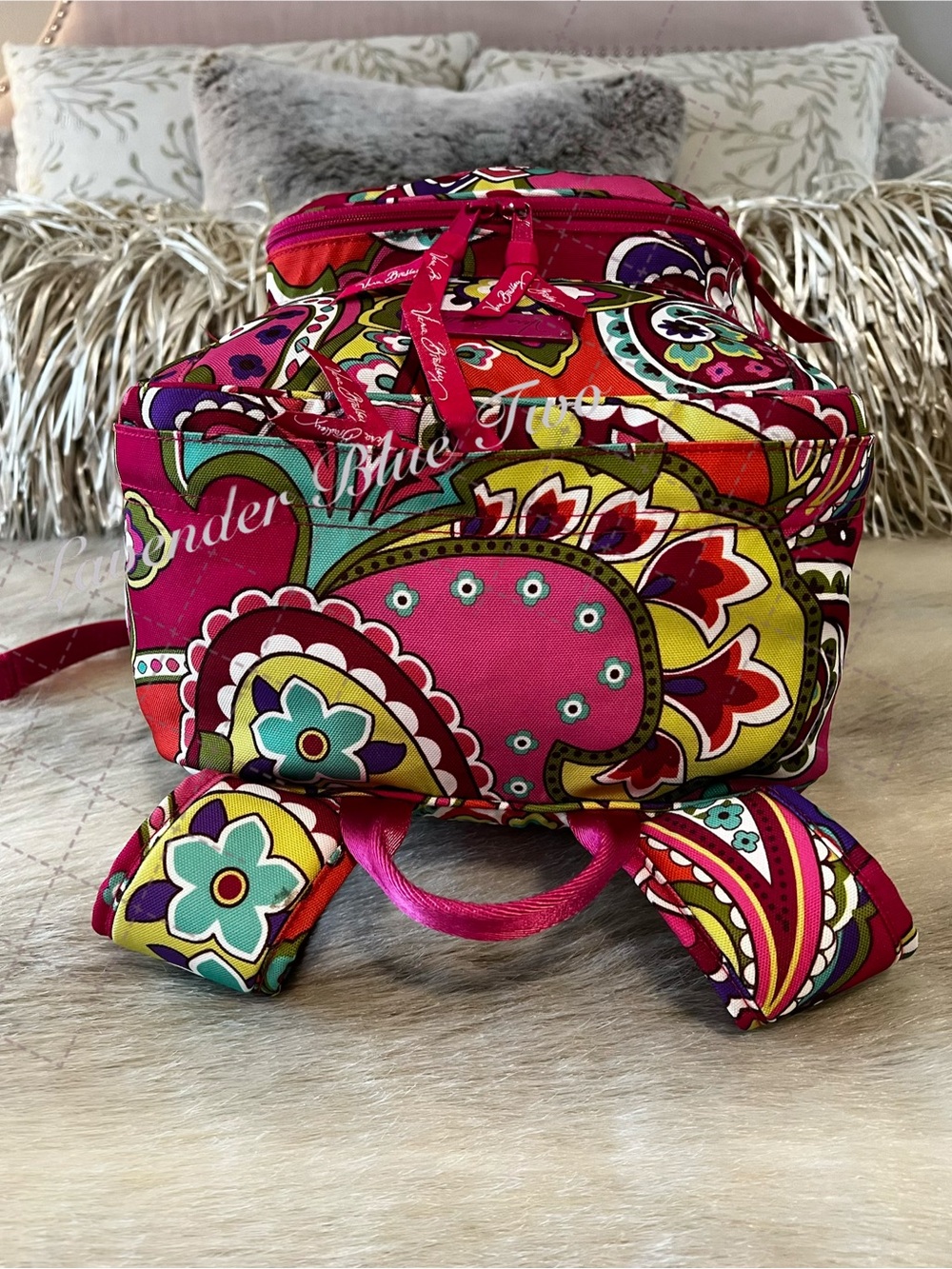 VERA BRADLEY Pink Swirls 2014 Lighten Up Essential Backpack Green Paisley Floral - Picture 13 of 17